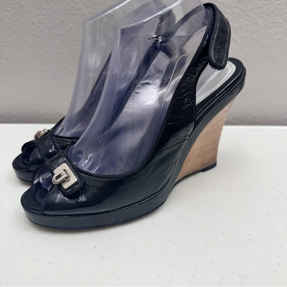 Barbara Bui Heels Size 9 Elegant Black Wedge Slingback Shoes